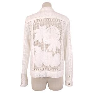 Johnny Was Jade Sable Cropped Linen Jacket White Sz Medium